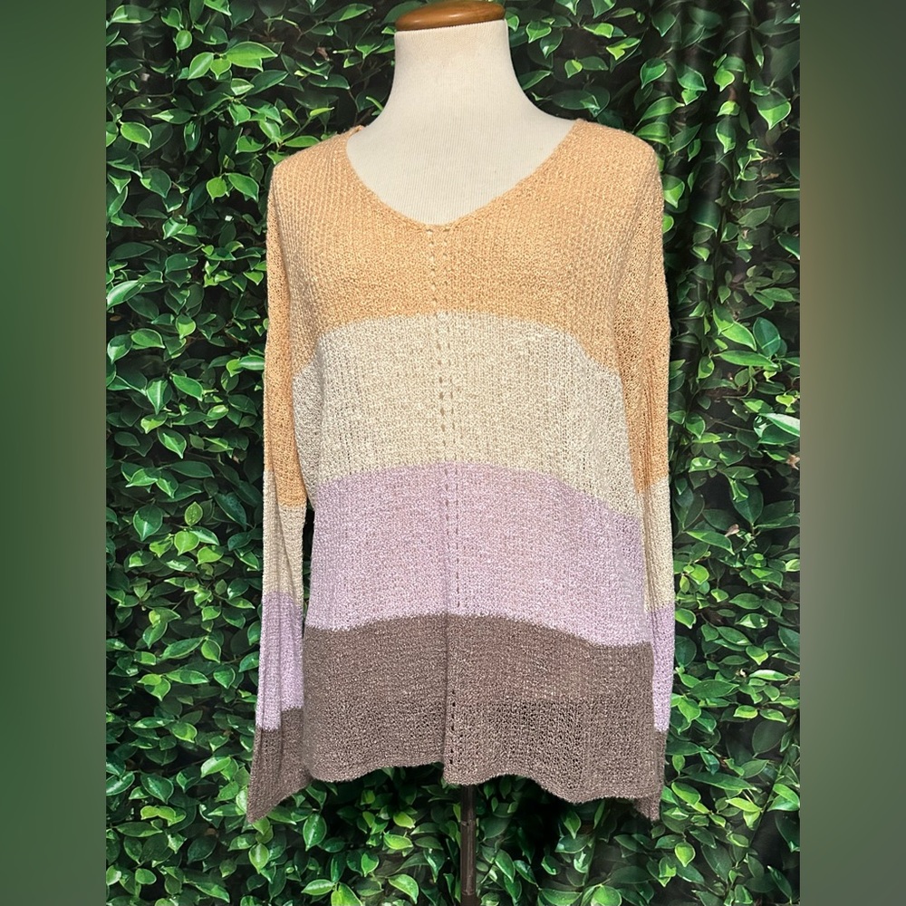 Becaal Block Stripe Open Knit Sweater Junior Womens Medium